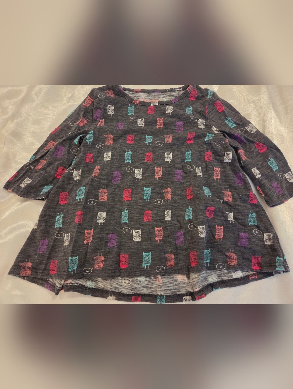 Jumping Beans Girls Size 6 Owl Print Long Sleeve Tiered Dress Gray Fall